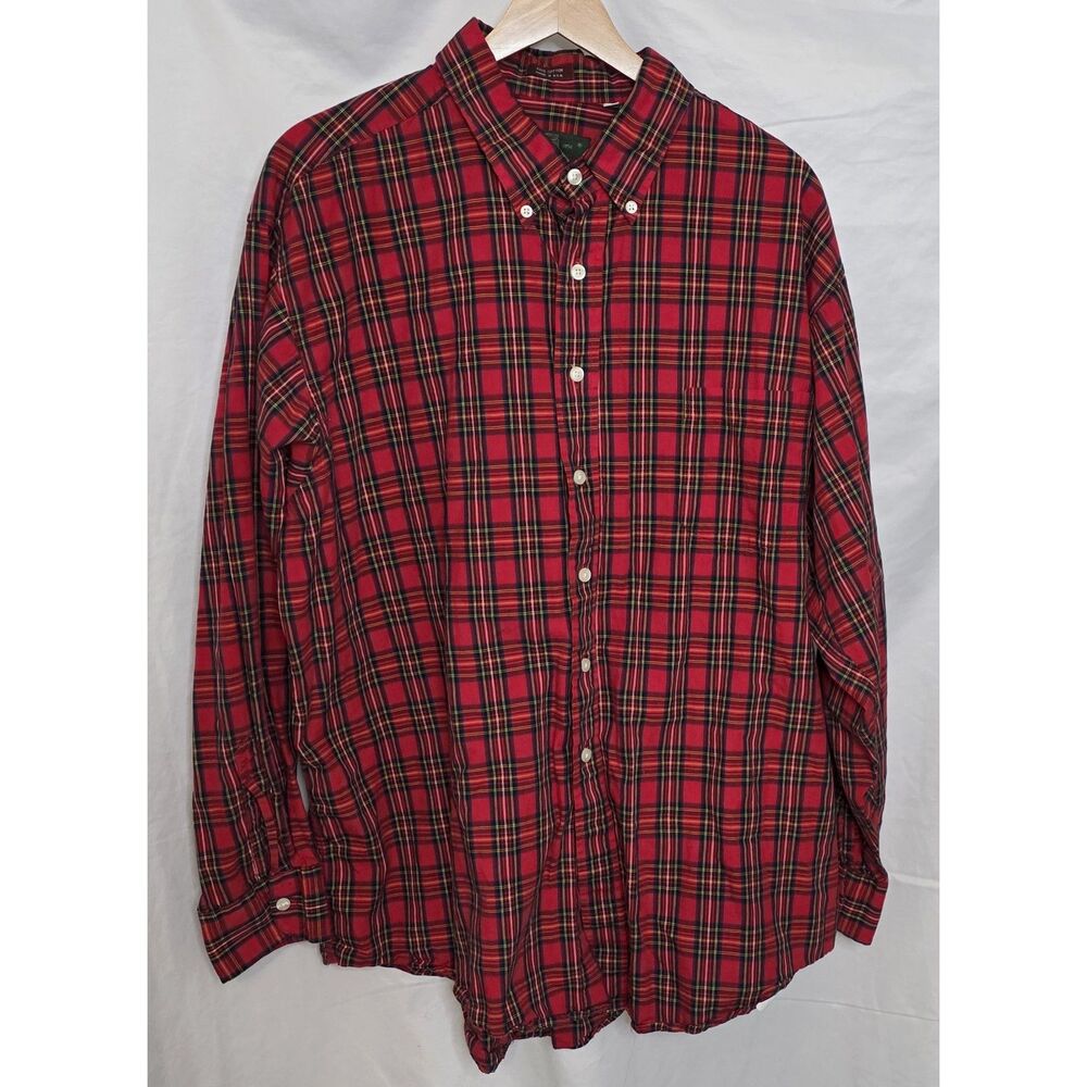 Orvis Mens Red Plaid Collared Long Sleeve Shirt - Size XL